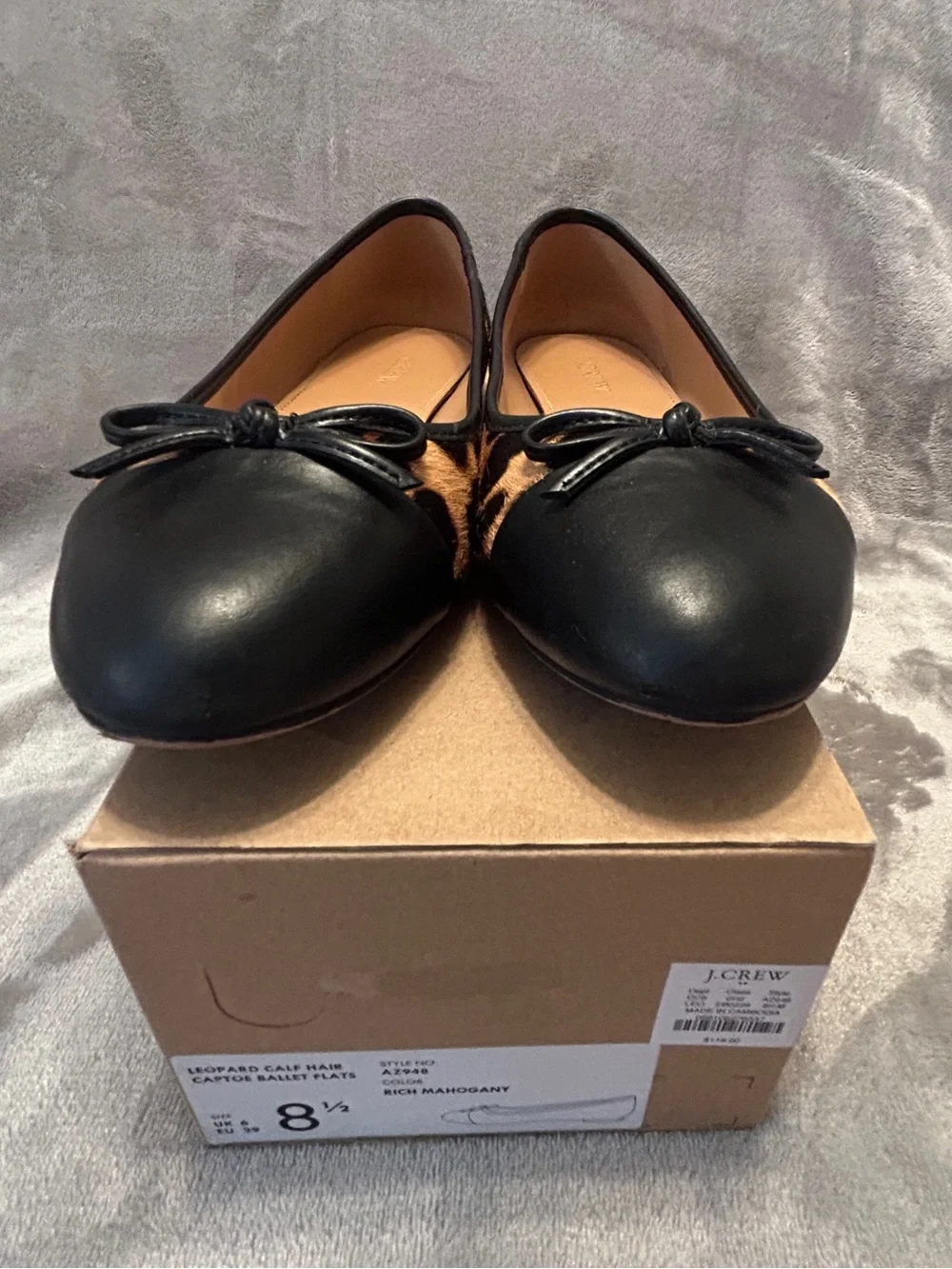 J. Crew Leopard Calf Hair Captoe Ballet Flats - leather